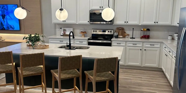 A clean, tidy kitchen island after a professional cleaning visit