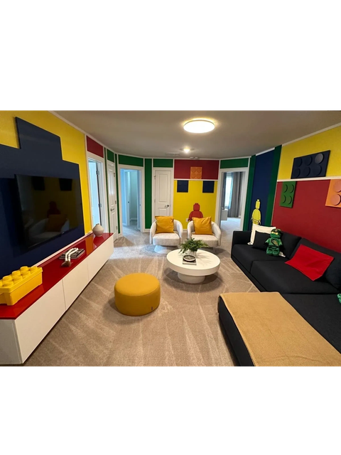 Freshly cleaned carpet in a bright, colorful family room