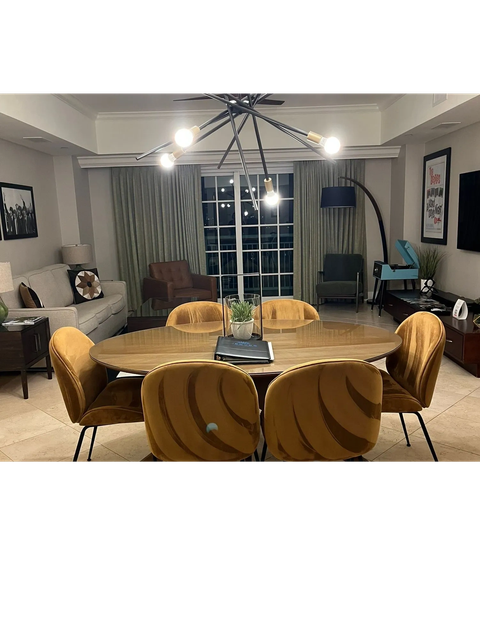 A tidy, clean open-plan dining and living area